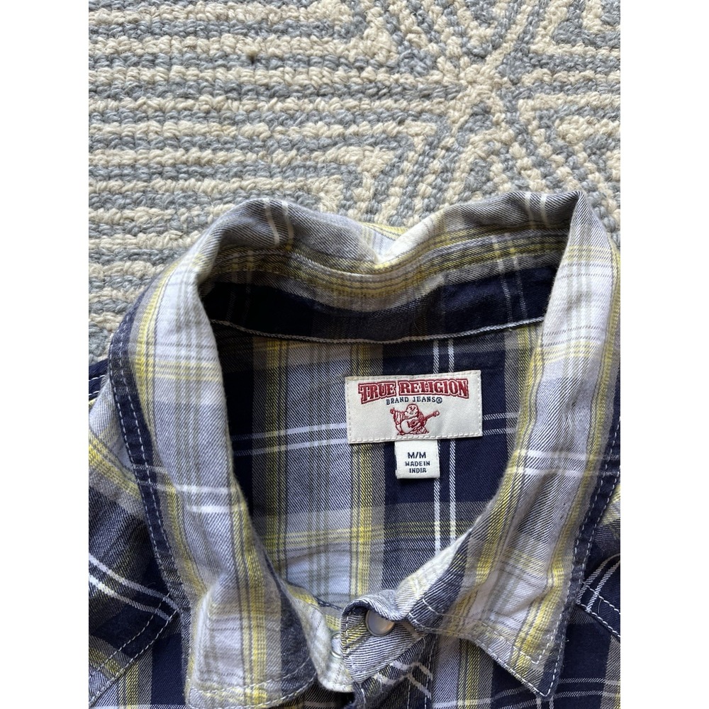 True Religion Western Snap Button Shirt -‎ Blue/Gray/White/Yellow - Medium - Picture 4 of 6